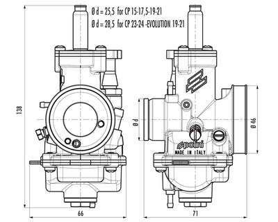 Bague de réduction pour carburateur Polini CP évolution